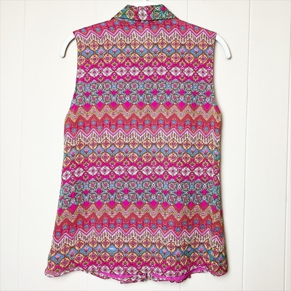 Diane von Furstenberg 100% silk Blakely Sleeveless Blouse 4 top button floral - Picture 5 of 13